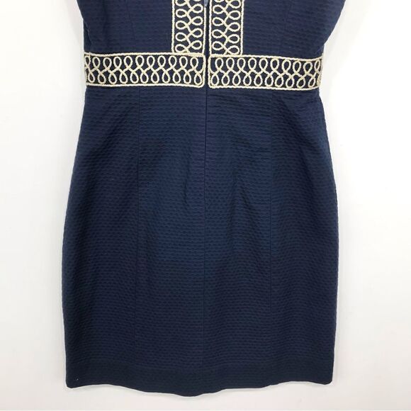 Lilly Pulitzer Aveline Navy Blue Metallic Gold Trim Sleeveless Shift Dress - Picture 9 of 14